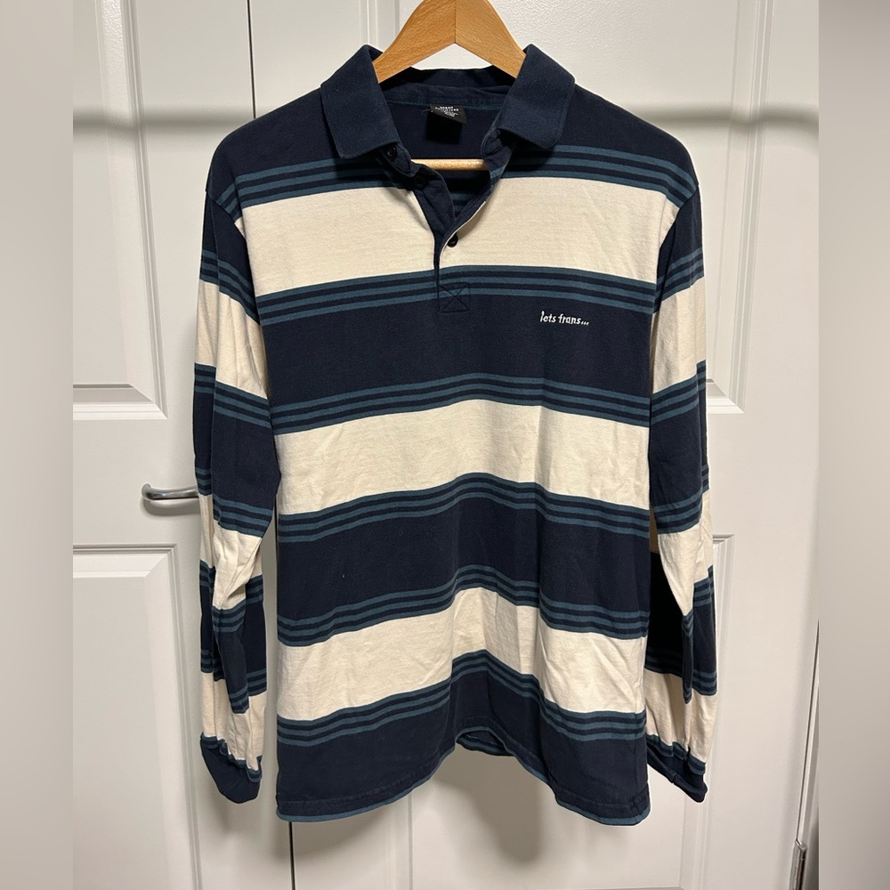 iets frans… Urban Outfitters Navy, Blue and Cream Striped Polo Long Sleeve
